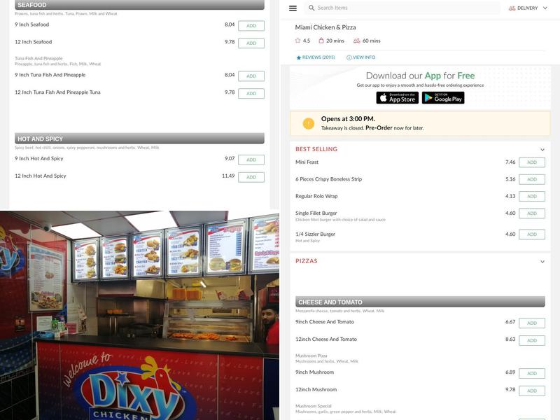 Miami Chicken & Pizza Menu