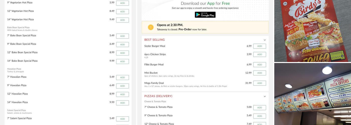 Birdy's Chicken & Pizza Menu