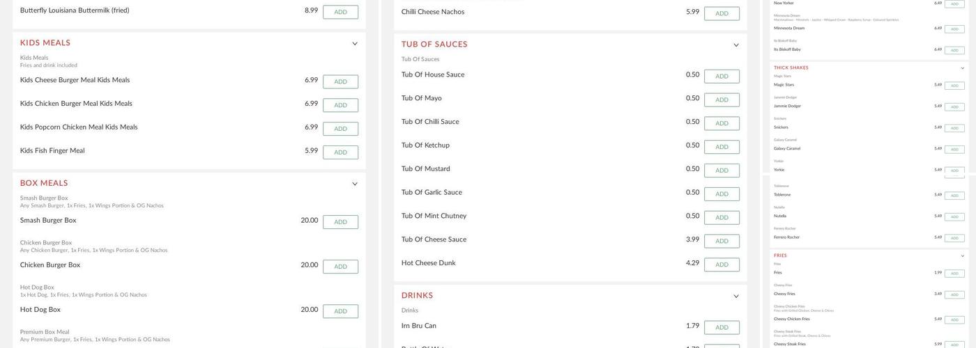 Shakey's Burgers Menu