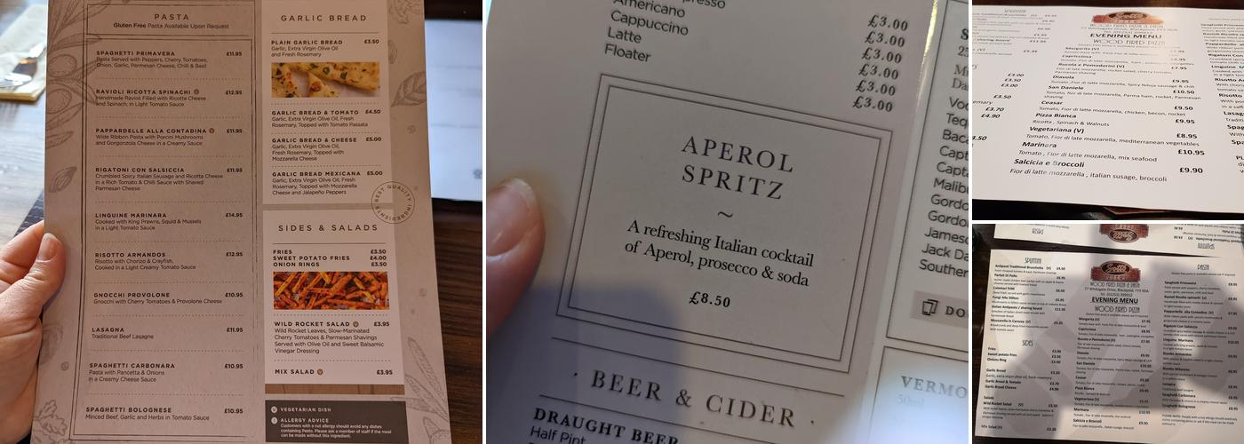 Sotto Pizzeria Blackpool Menu