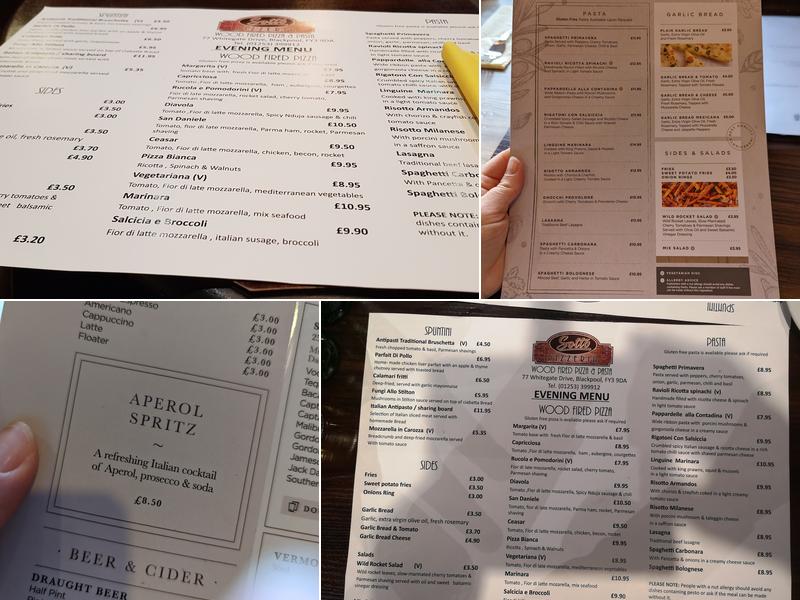 Sotto Pizzeria Blackpool Menu