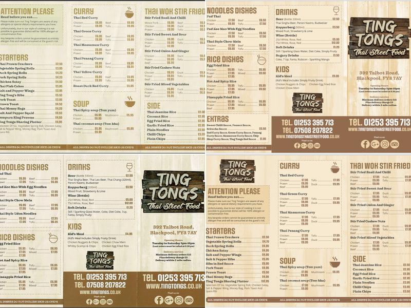 Ting Tongs Thai Street Food Menu