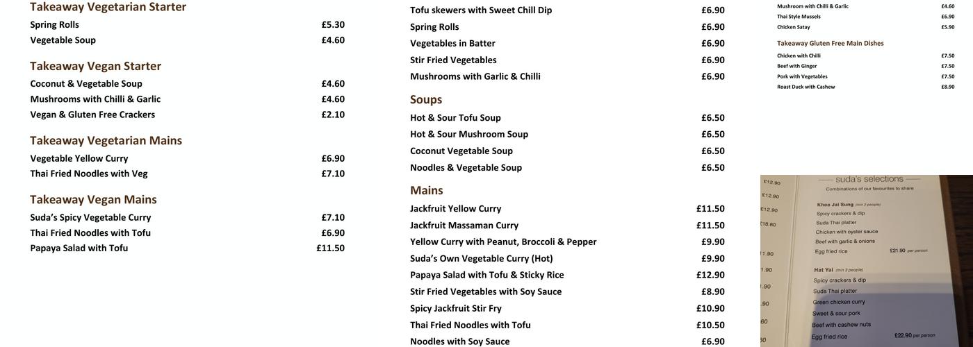 Suda Thai Cuisine Menu