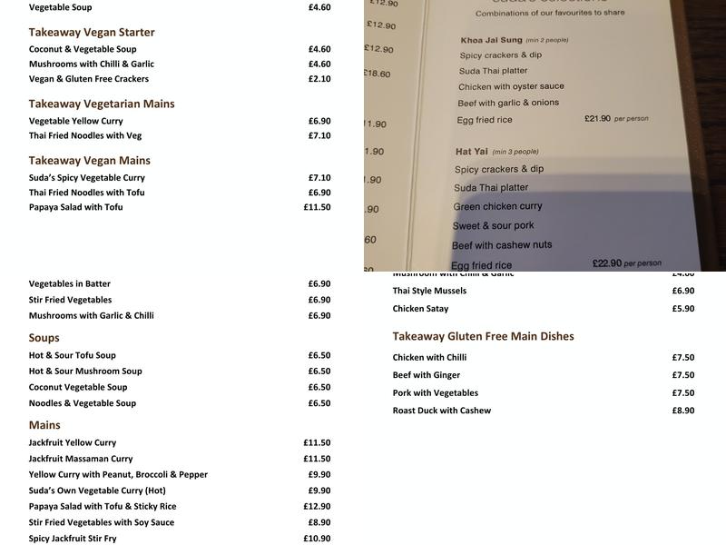Suda Thai Cuisine Menu