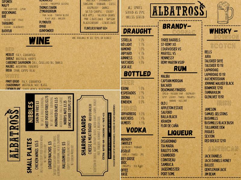 Albatross bar & food Menu