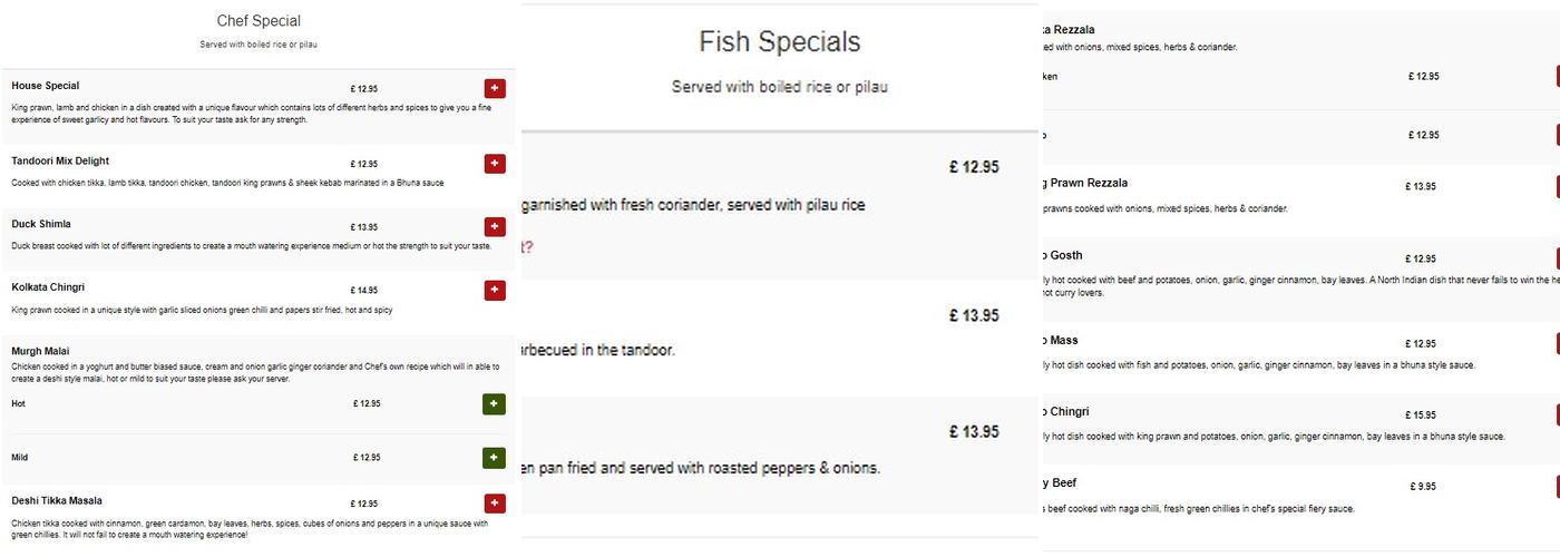 Eastern Balti Blackpool Menu