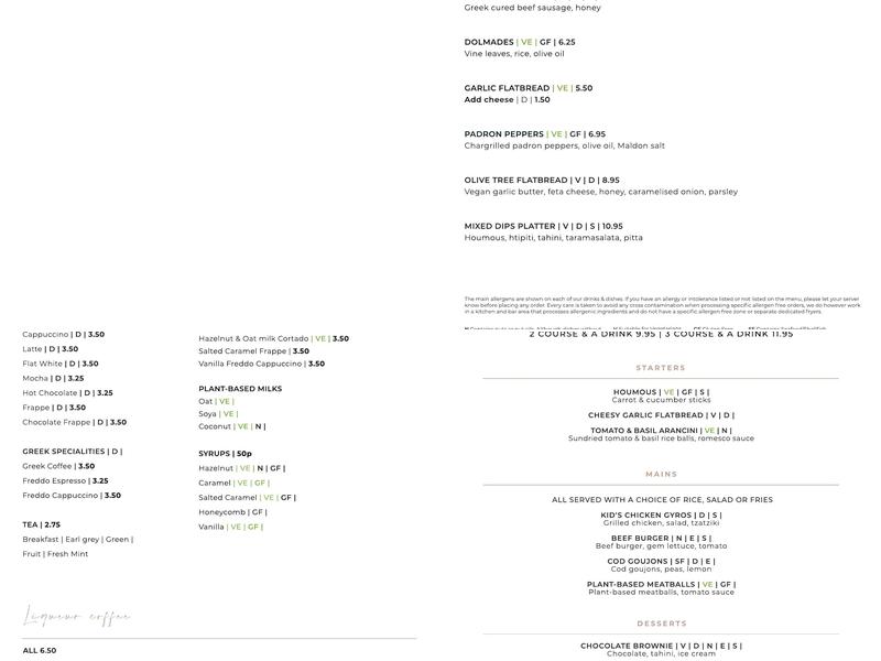 Olive Tree Brasserie Lytham Menu