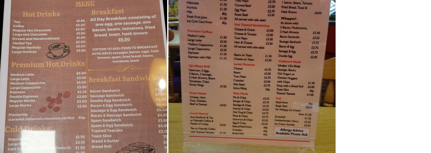 Cj's Cafe Bistro Menu