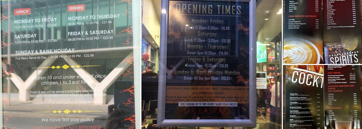 Mr. Basrai’s World Cuisines Menu