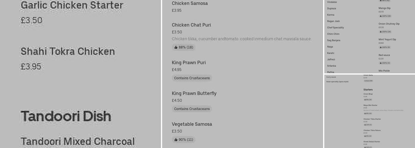 Maya Indian Restaurant, Poulton-le-Fylde Menu