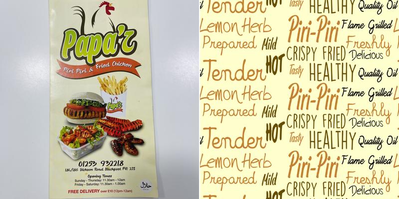 Papa'z piri piri and fried chicken Menu