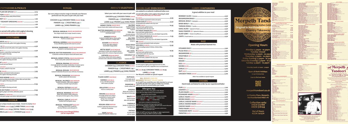 Morpeth Tandoori Menu