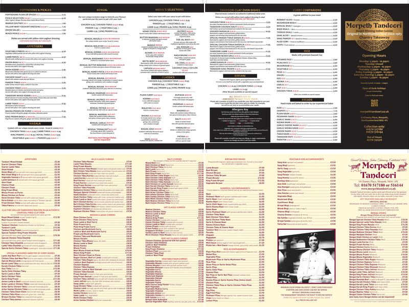 Morpeth Tandoori Menu