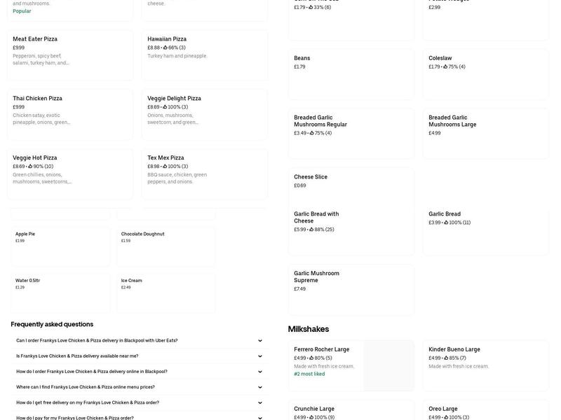 Franky's Love Chicken & Pizza Menu
