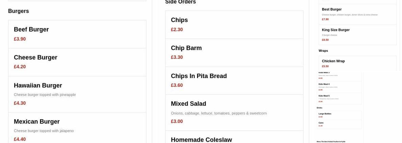 The Best Kebab in Poulton le fylde Menu