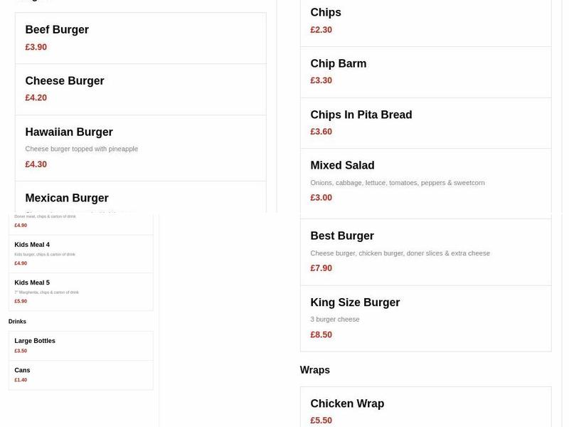 The Best Kebab in Poulton le fylde Menu