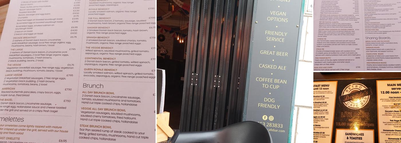 Decades Retro Cafe Bar Menu