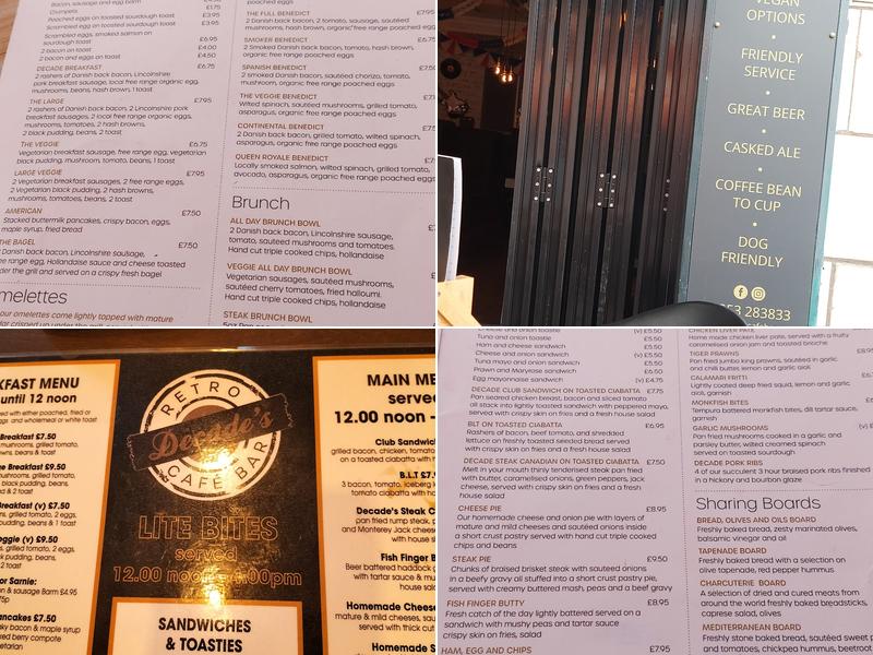 Decades Retro Cafe Bar Menu