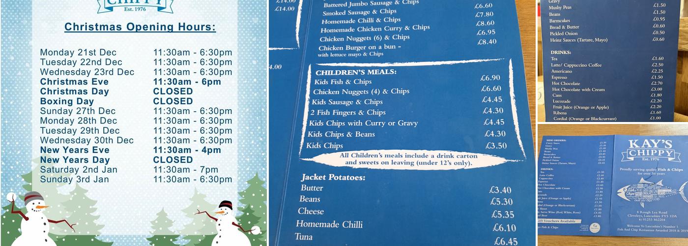Kays Fish & Chips Menu