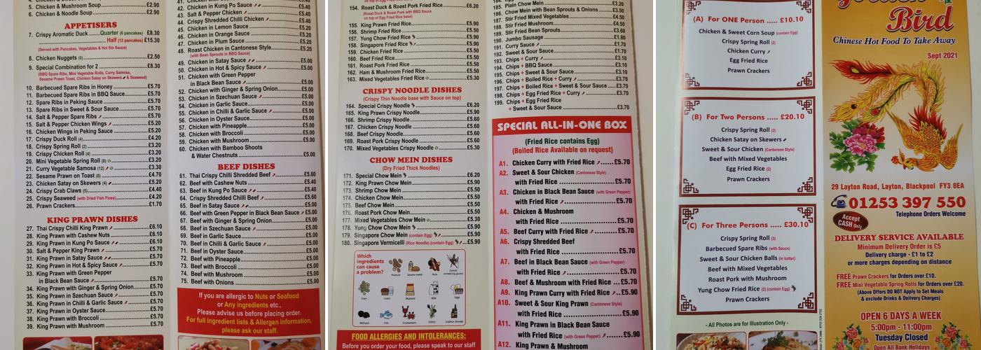 Golden Bird Menu