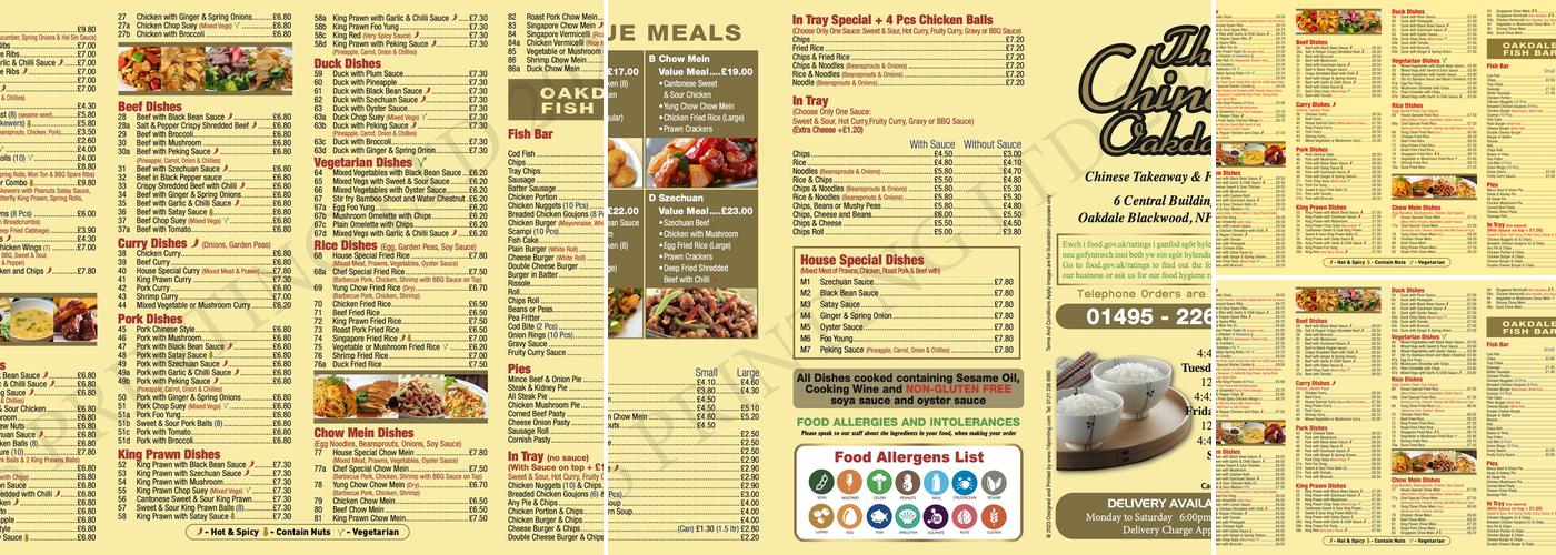 The Chinese Oakdale Menu