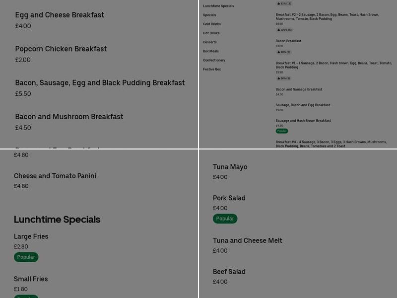 Pengam Tuck Shop Menu