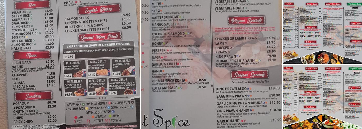 Rehmat Spice Menu