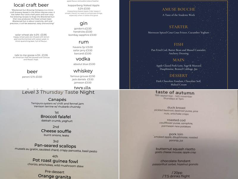 The Brasserie at Milton Keynes College Menu