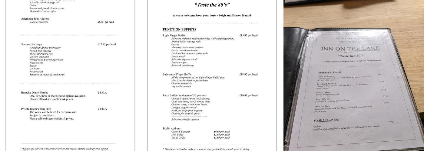 The Inn on the Lake Menu