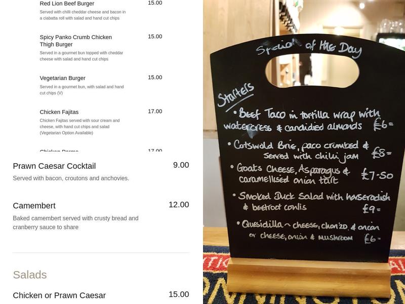 The Red Lion Inn Menu