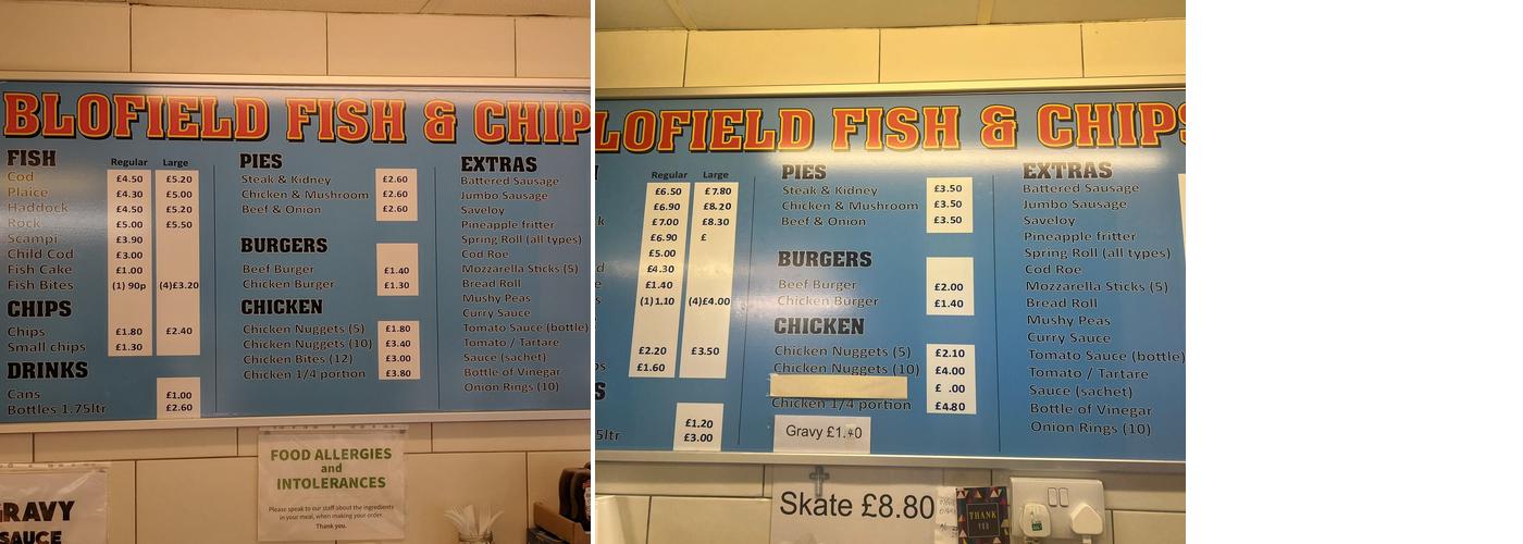 Blofield Fish & Chip Shop Menu