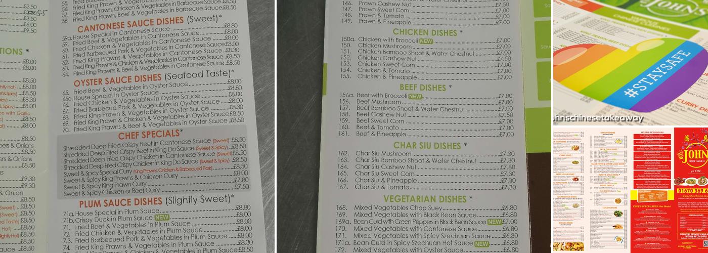 John's Chinese Take Away Menu
