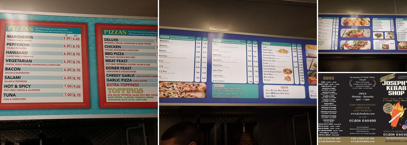 Joseph's Kebab Shop Menu