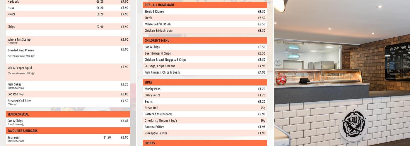 Ye Olde Fish & Chippe Shoppe Menu