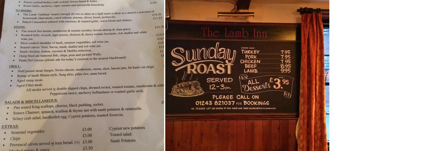 Lamb Inn Menu
