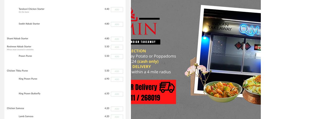 QMIN INDIAN TAKE AWAY Menu