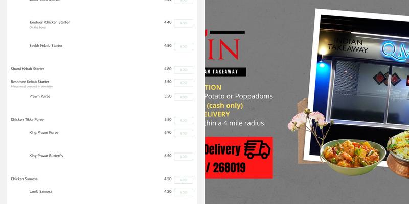 QMIN INDIAN TAKE AWAY Menu