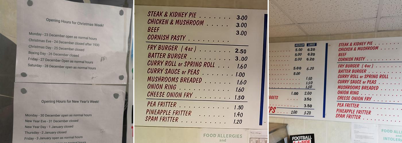 Felpham Fish & Chips Menu