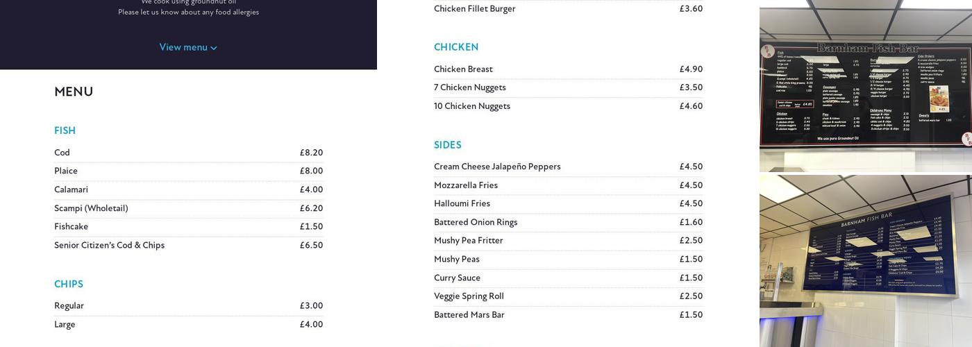 Barnham Fish Bar Menu