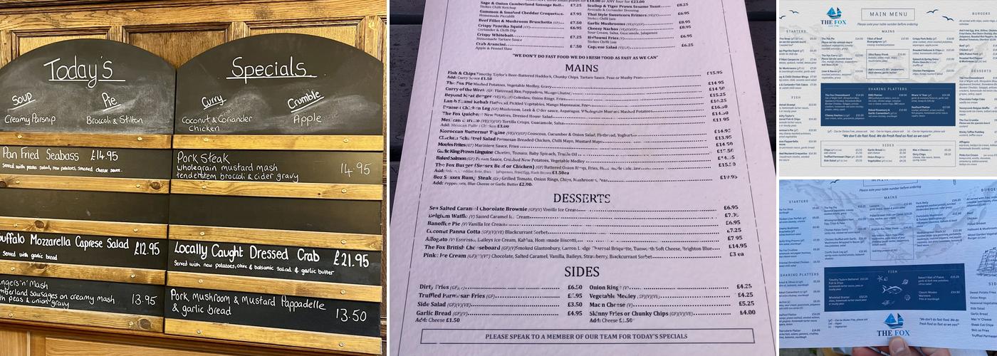 The Fox Inn Menu