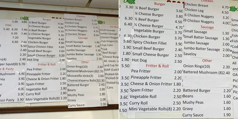 Regal Fish & Chips Menu