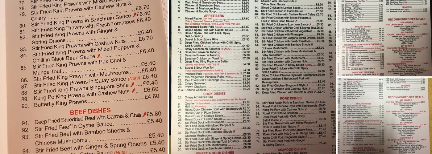 Mandarin Chef Middleton on Sea Menu