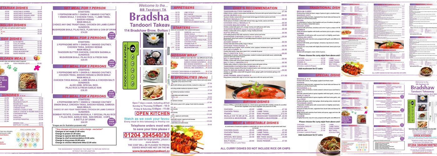 Bradshaw Tandoori Menu