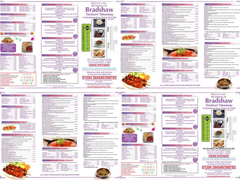 Bradshaw Tandoori Menu
