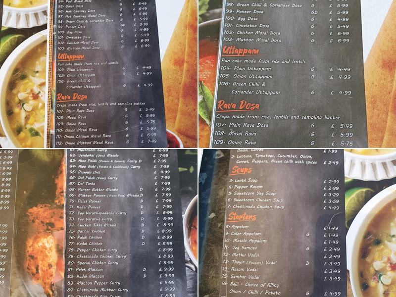 Namma Ooru Dosa Menu