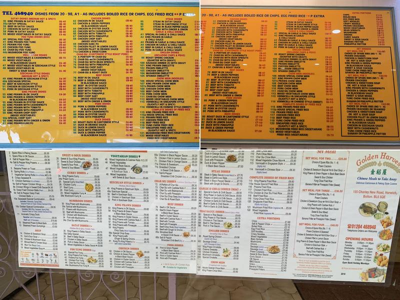 GOLDEN HARVEST CHINESE TAKEWAY Menu