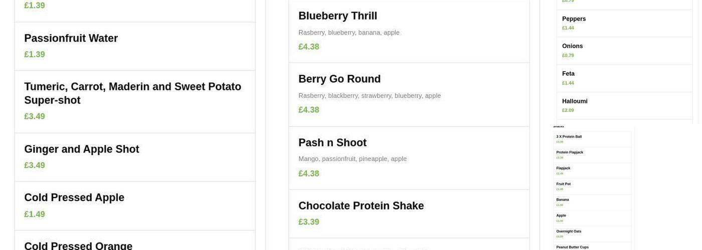 Avocado Health Bar Menu