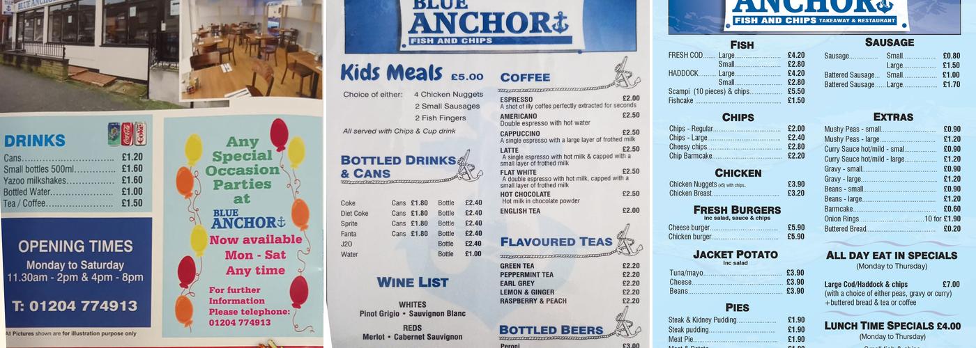 Blue Anchor Fish & Chips Menu