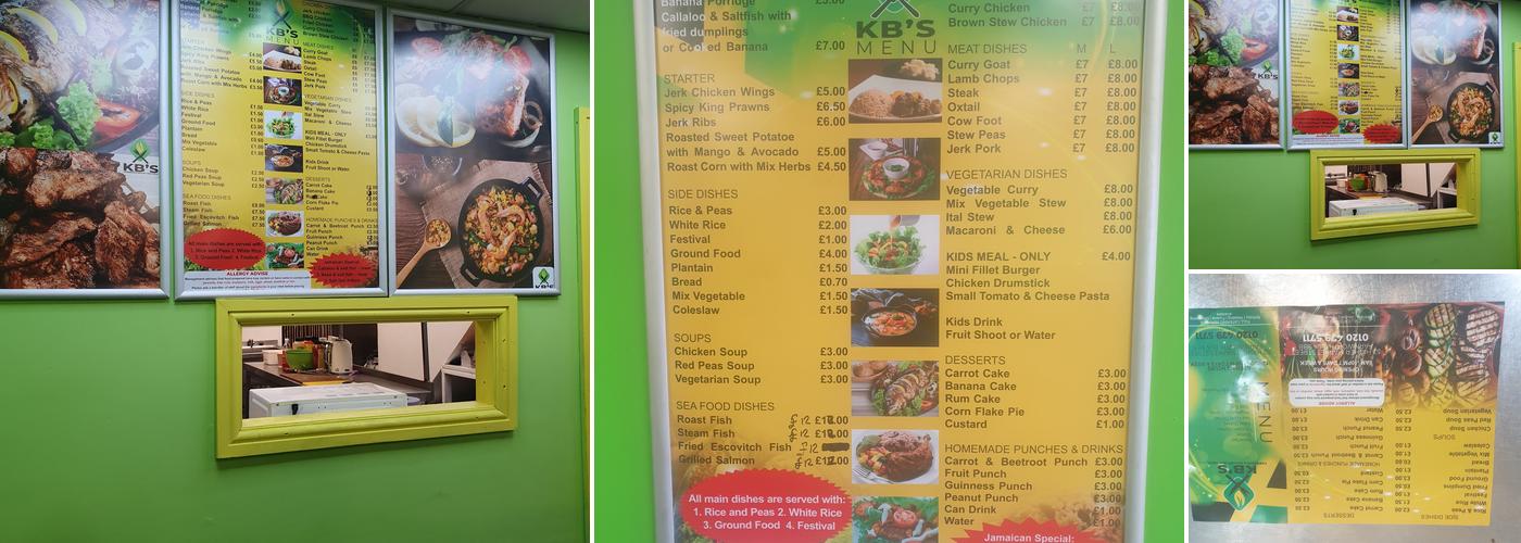 KB'S Caribbean Takeaway Menu