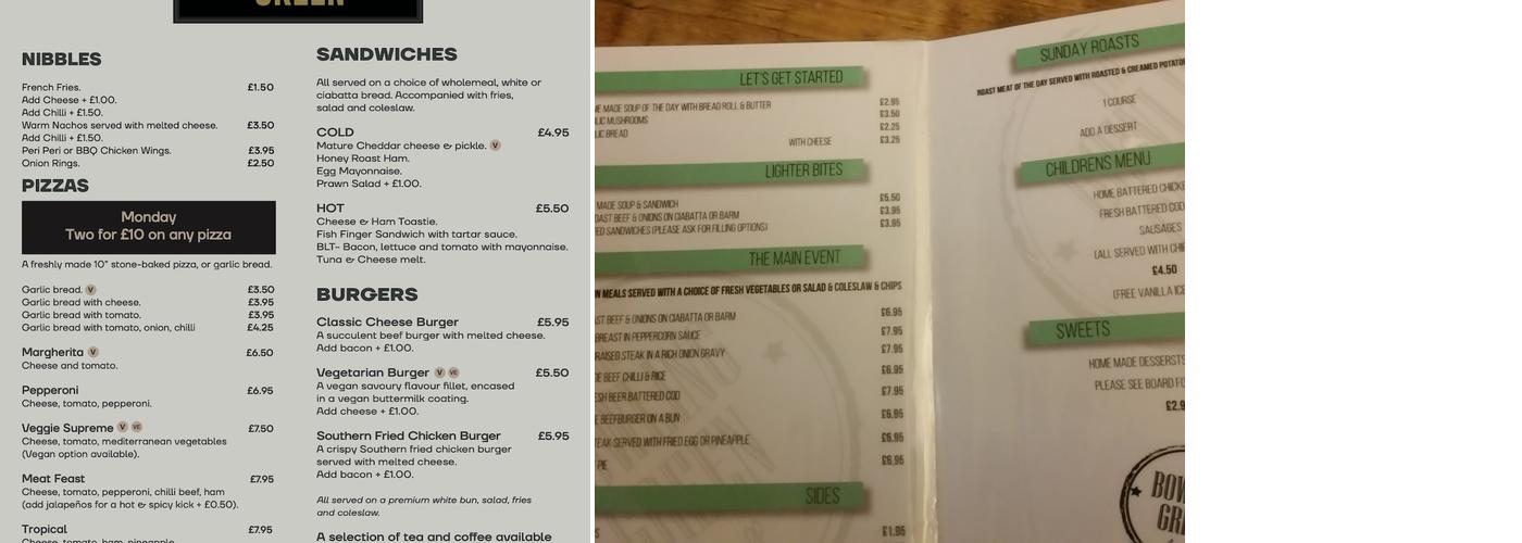 The Bowling Green Menu